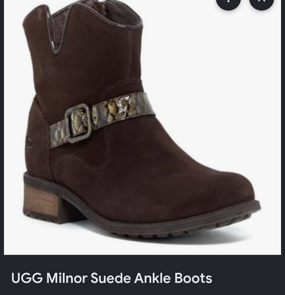 UGG Milnor Brown Suede Ankle Boots Size 7 Snake Strap Belted EUC